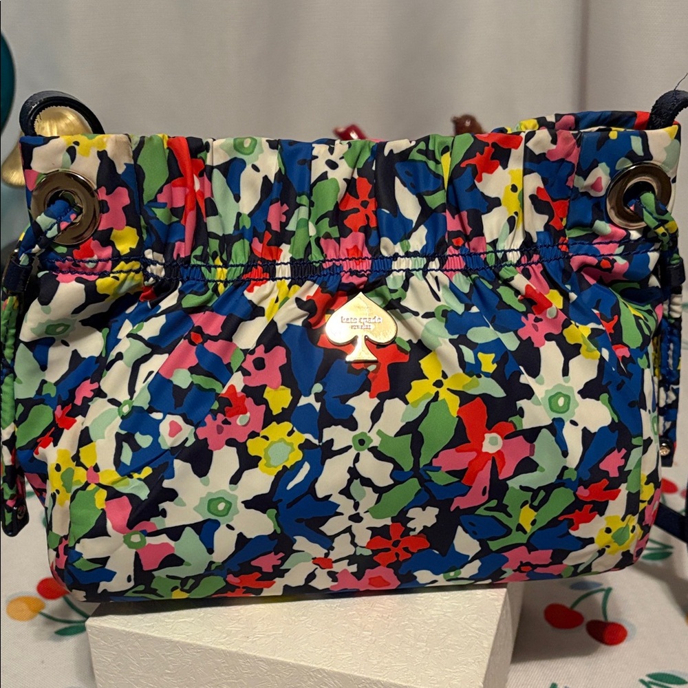 Kate Spade Drawstring Multi-Color Floral Shoulder Bag with Storybook Lining EUC